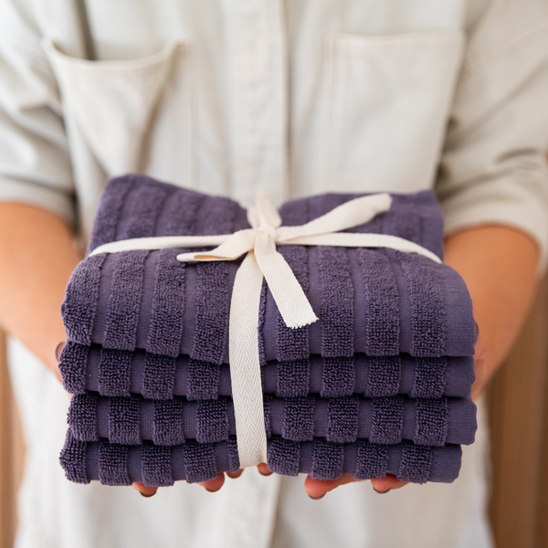 Ribbed Cotton Extra Large Hand Towels Set of 4 Pure Zone