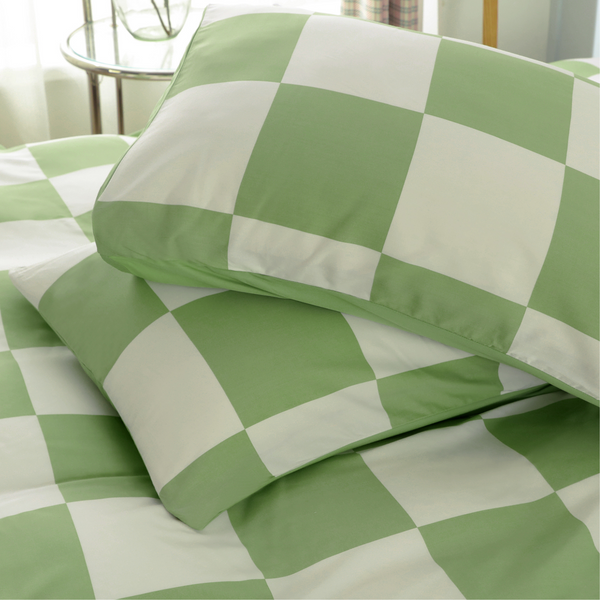 Organic Bamboo Check Quilt Cover Set Sage Pure Zone