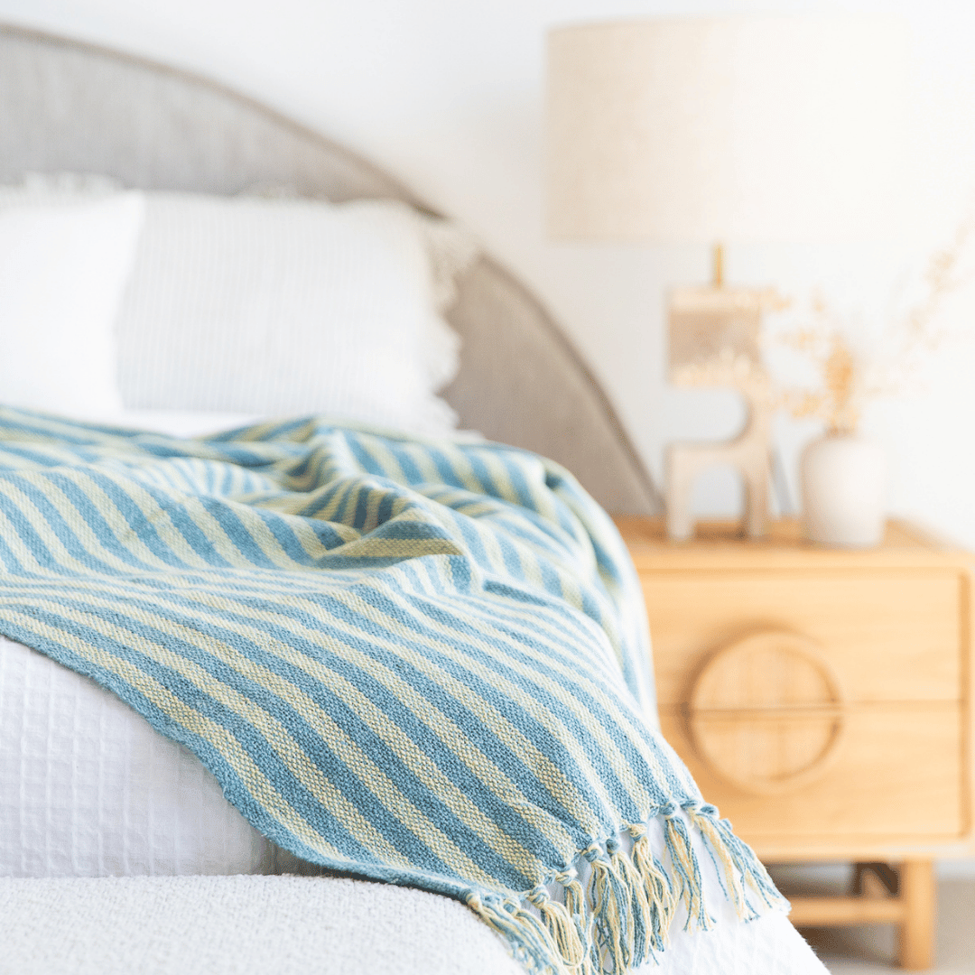 Somers Stripe Cotton Throw in Marine and Yellow