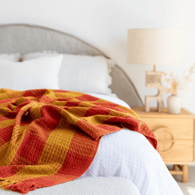 Cotton Waffle Check Throw in Sunset
