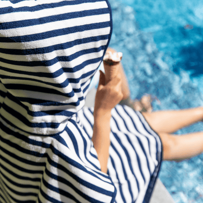 Kids Hooded Poncho Towel in Navy Stripe