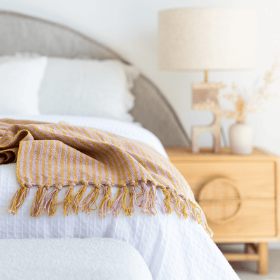 Sari Stripe Cotton Throw - Yellow and Soft Pink