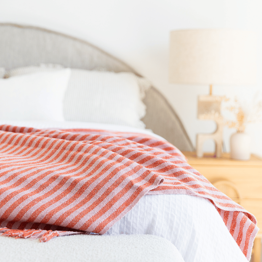 Somers Stripe Cotton Throw in Pink and Orange