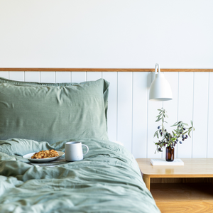 Bamboo Stone Washed Quilt Cover Set in Moss