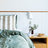 Bamboo Stone Washed Quilt Cover Set in Moss with Hunter Stripe Pillowcase
