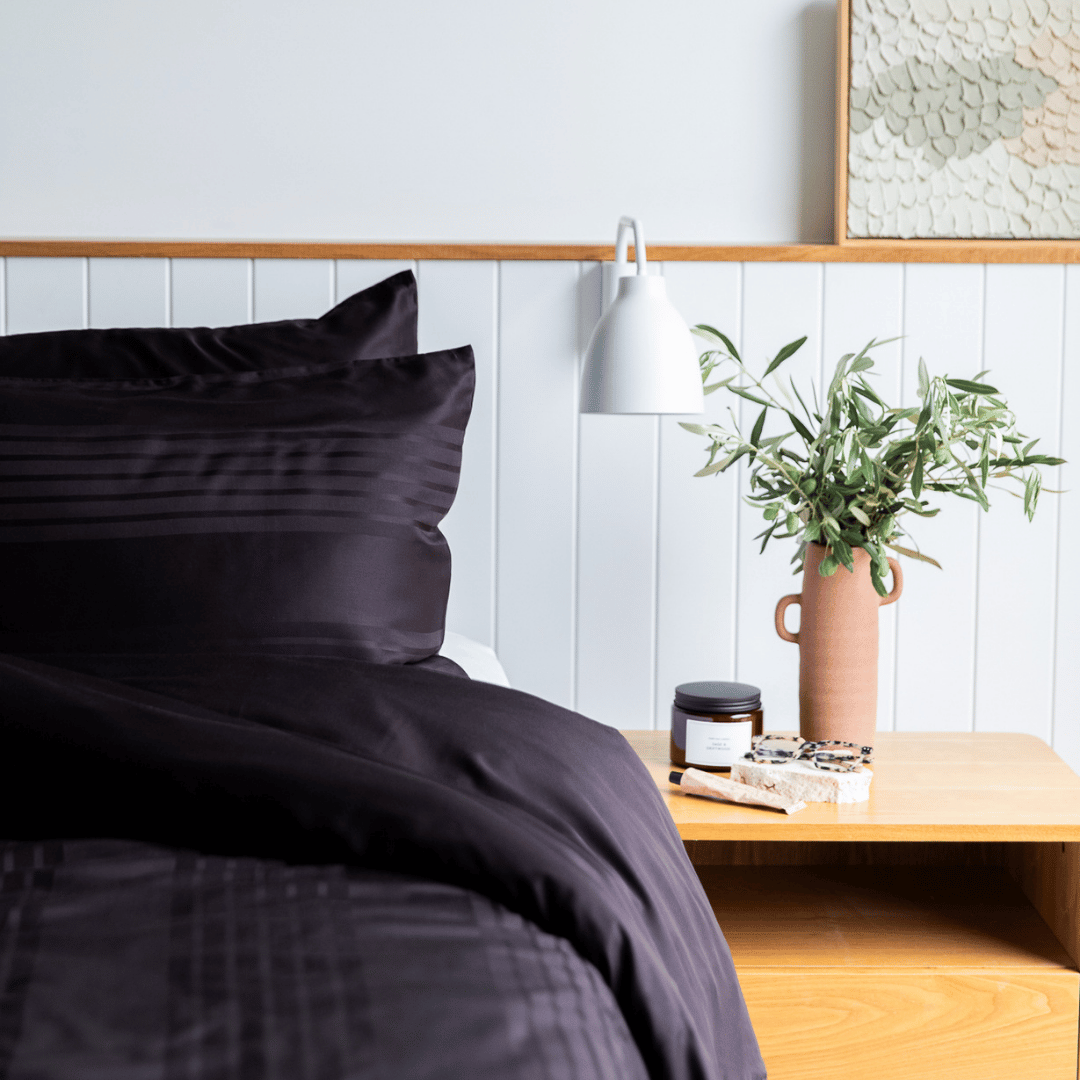 Organic Bamboo Tayla Stripe Quilt Cover Set in Black