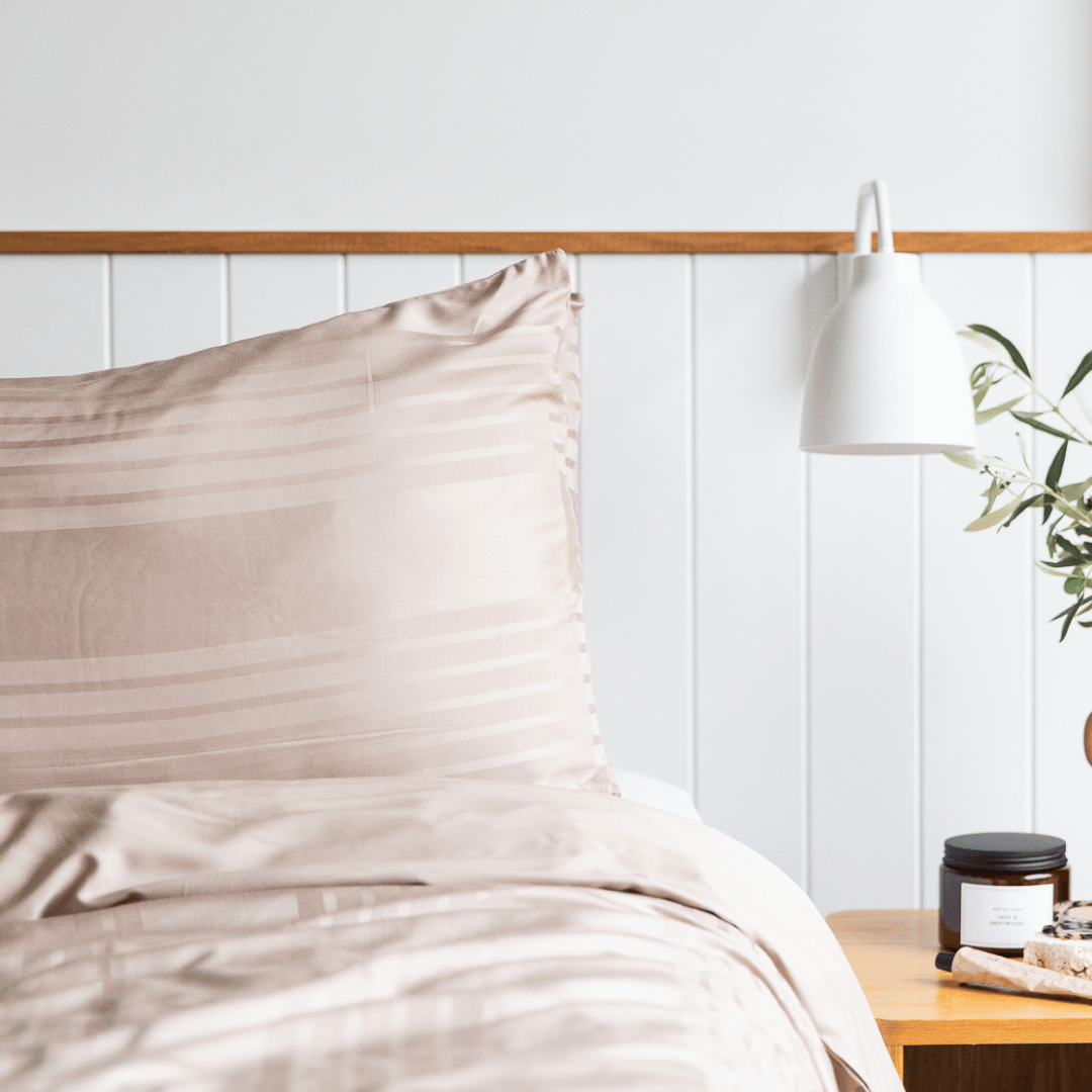 Organic Bamboo Tayla Stripe Quilt Cover Set in Stone