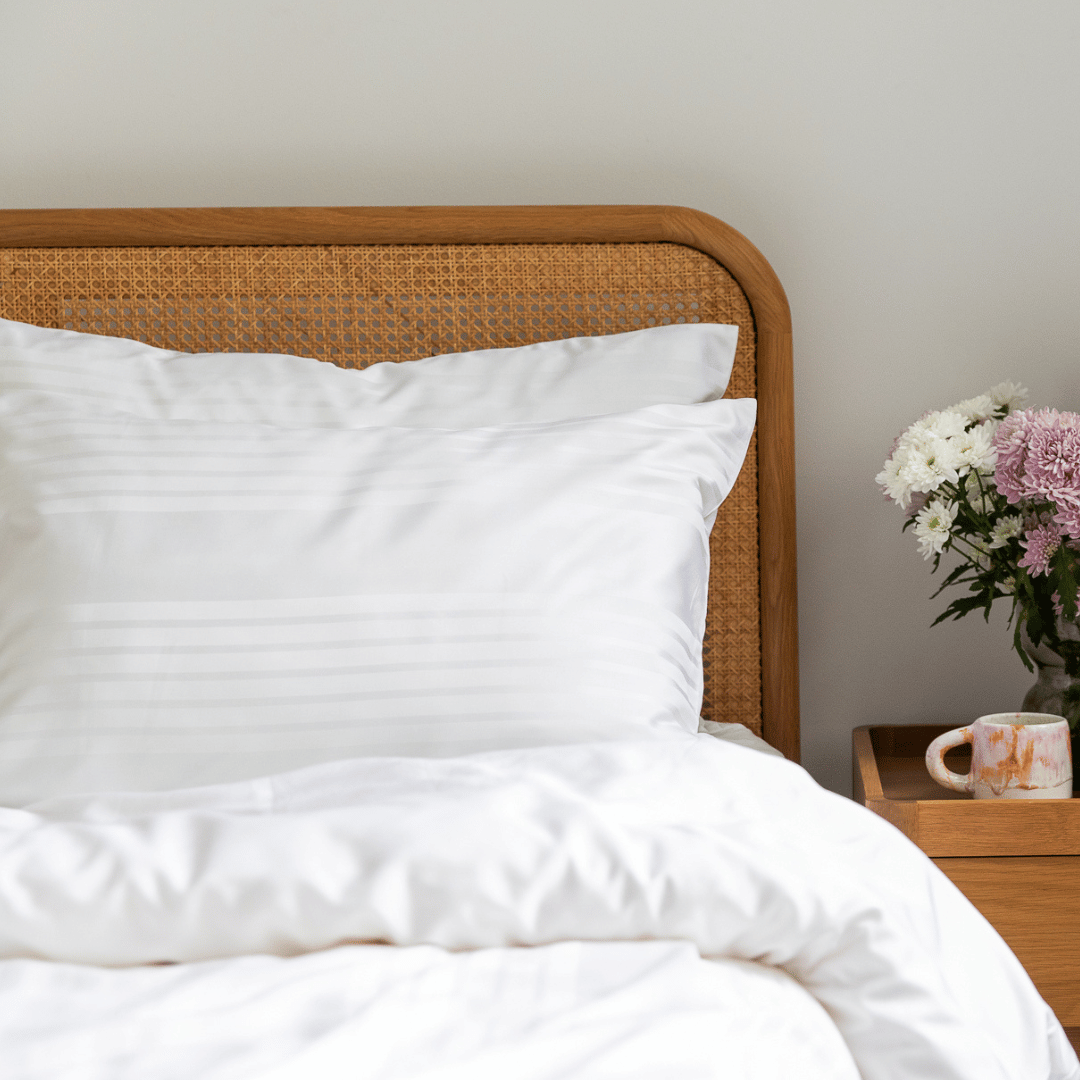 Organic Bamboo Tayla Stripe Quilt Cover Set in White