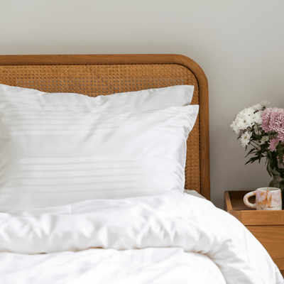Organic Bamboo Tayla Stripe Quilt Cover Set in White