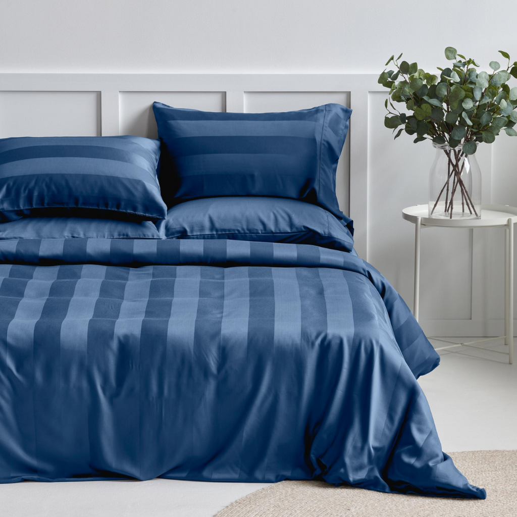 Organic Bamboo Wide Stripe Quilt Cover Set - Navy
