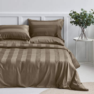 Organic Bamboo Wide Stripe Quilt Cover Set - Tan