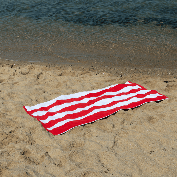 Red and white beach discount towel