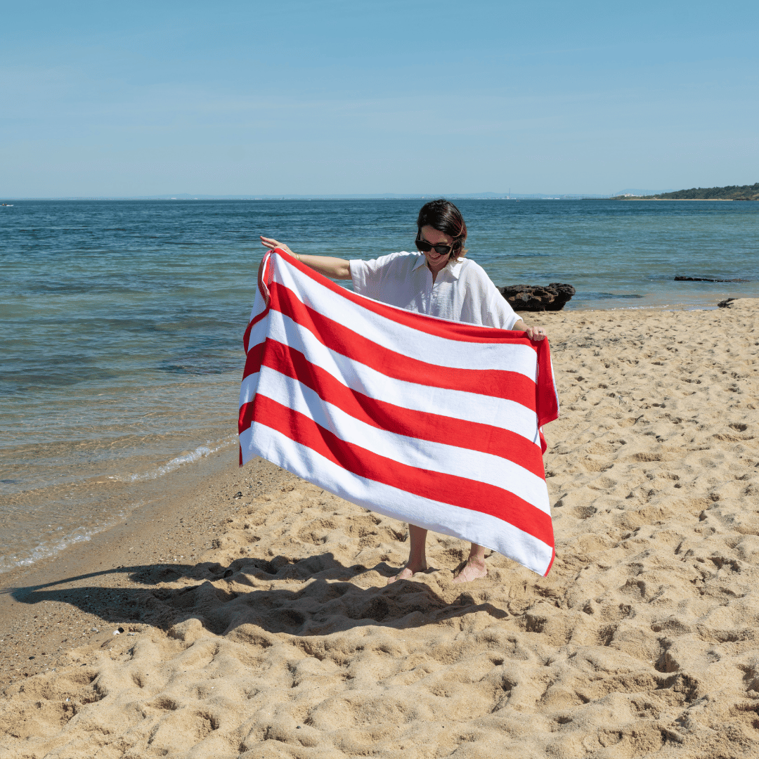 Burleigh Extra Large Cotton Beach Towel Pink and Red Pure Zone
