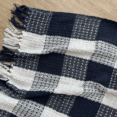 Cotton Waffle Check Throw in Navy