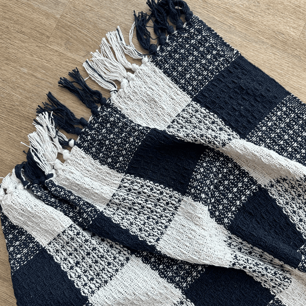 Cotton Waffle Check Throw - Navy – Pure Zone