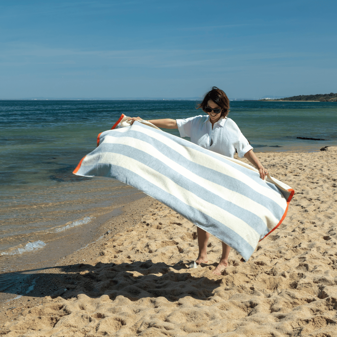 Lennox Extra Large Cotton Beach Towel Navy and Sky Pure Zone