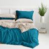 Organic Bamboo Reversible Quilt Cover Set - Pacific Blue and Ecru