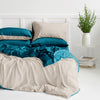 Organic Bamboo Reversible Quilt Cover Set - Pacific Blue and Ecru