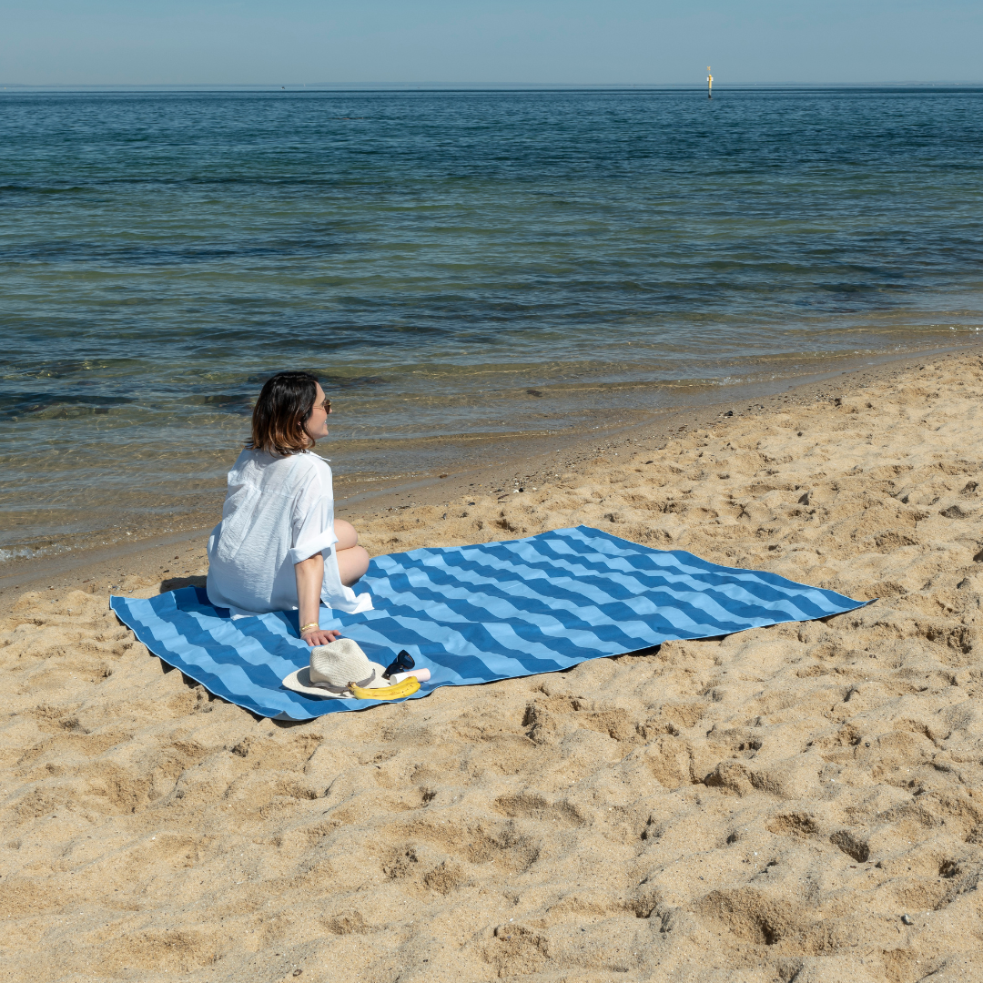 Sand Free Beach Towel for Two Blue on Blue Stripe – Pure Zone