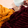 Teddy Fleece Blanket in Burgundy and Mustard