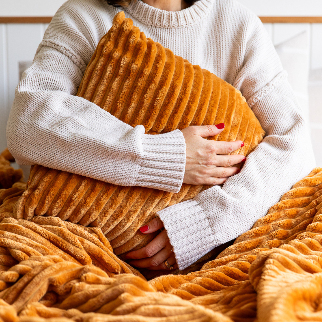 Teddy Fleece Cushion in Mustard