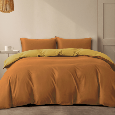Vintage Cotton Reversible Quilt Cover Set - Apricot & Butter