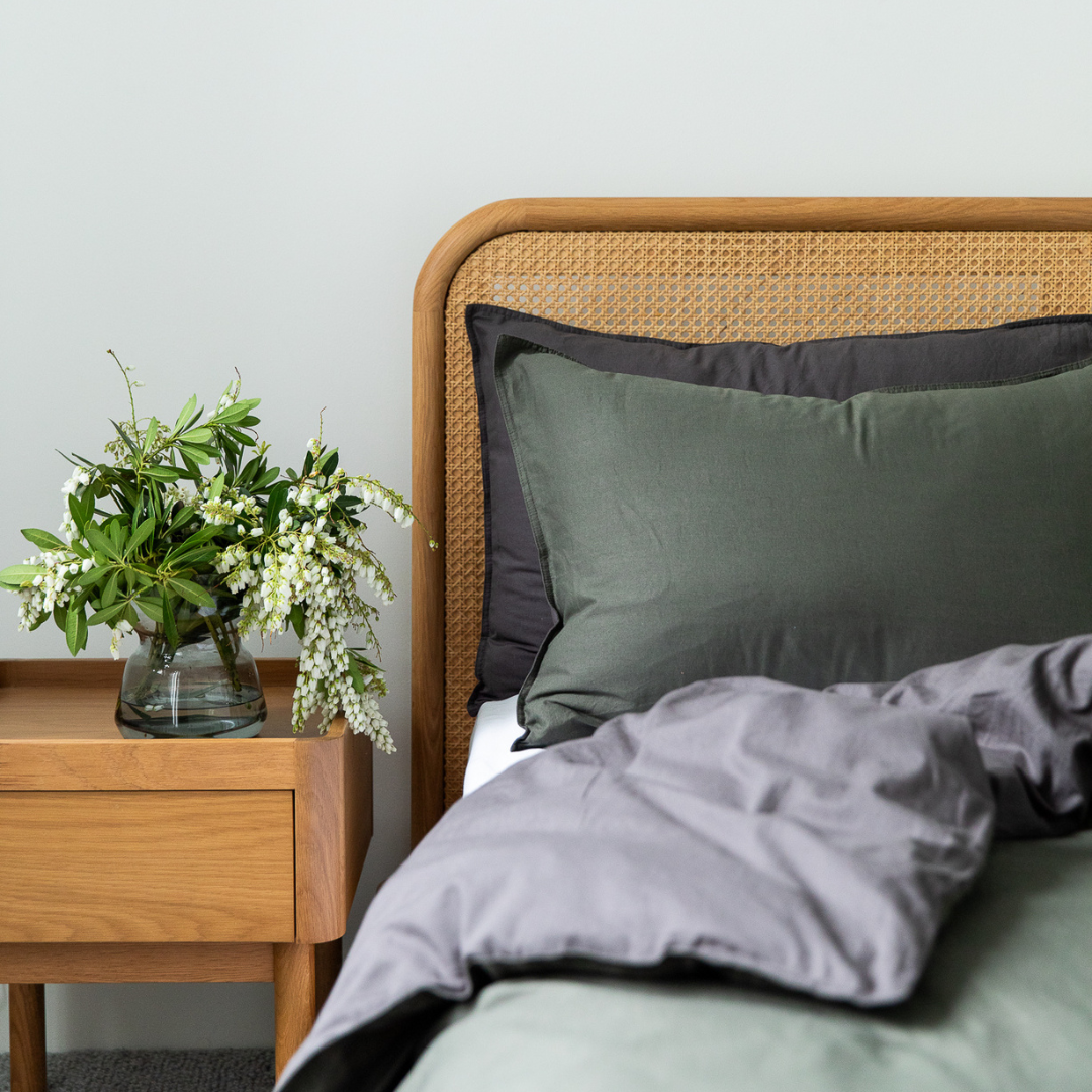 Vintage Cotton Quilt Cover Set - Olive and Charcoal