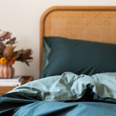 Vintage Cotton Quilt Cover Set - Hunter Green and Sage