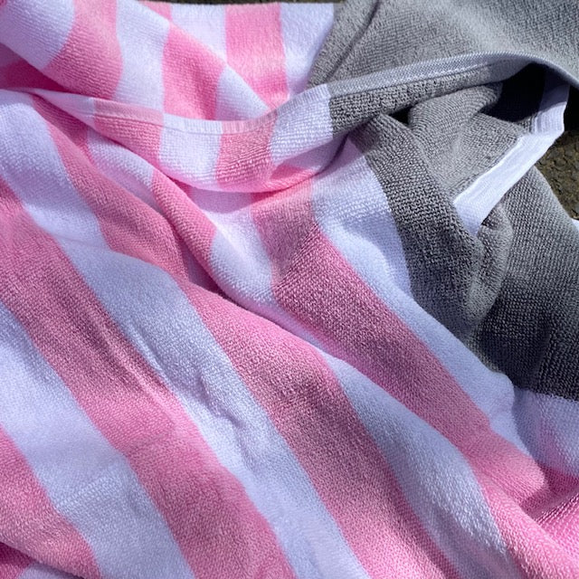 Pink and grey striped towels online